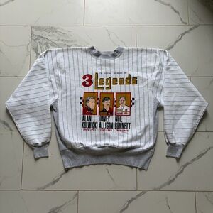 Vintage 1990s 90s 3 NASCAR Legends Striped Crewneck Sweatshirt Size L Grey White